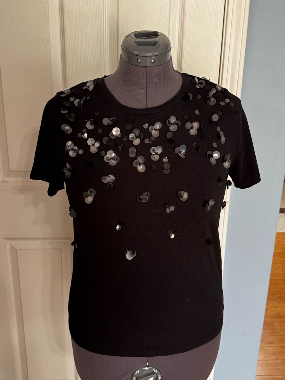 J Crew Black Sequin Embellished Crewneck Tee